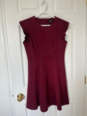 ABS Wine Red Cap-Sleeve Fit & Flare Dress
